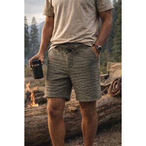 Huckberry Wellen Mens Wave Quilt Sweatshort Sz Medium Green Quilted Shorts